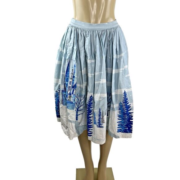 Pinup Couture Jenny Skirt Size S Blue Winter Castle - Picture 3 of 14